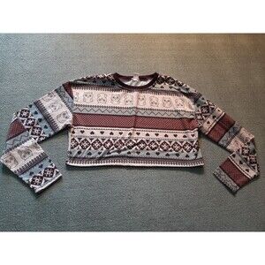 True crop top Womens M Medium Owl Pattern Long Sleeve